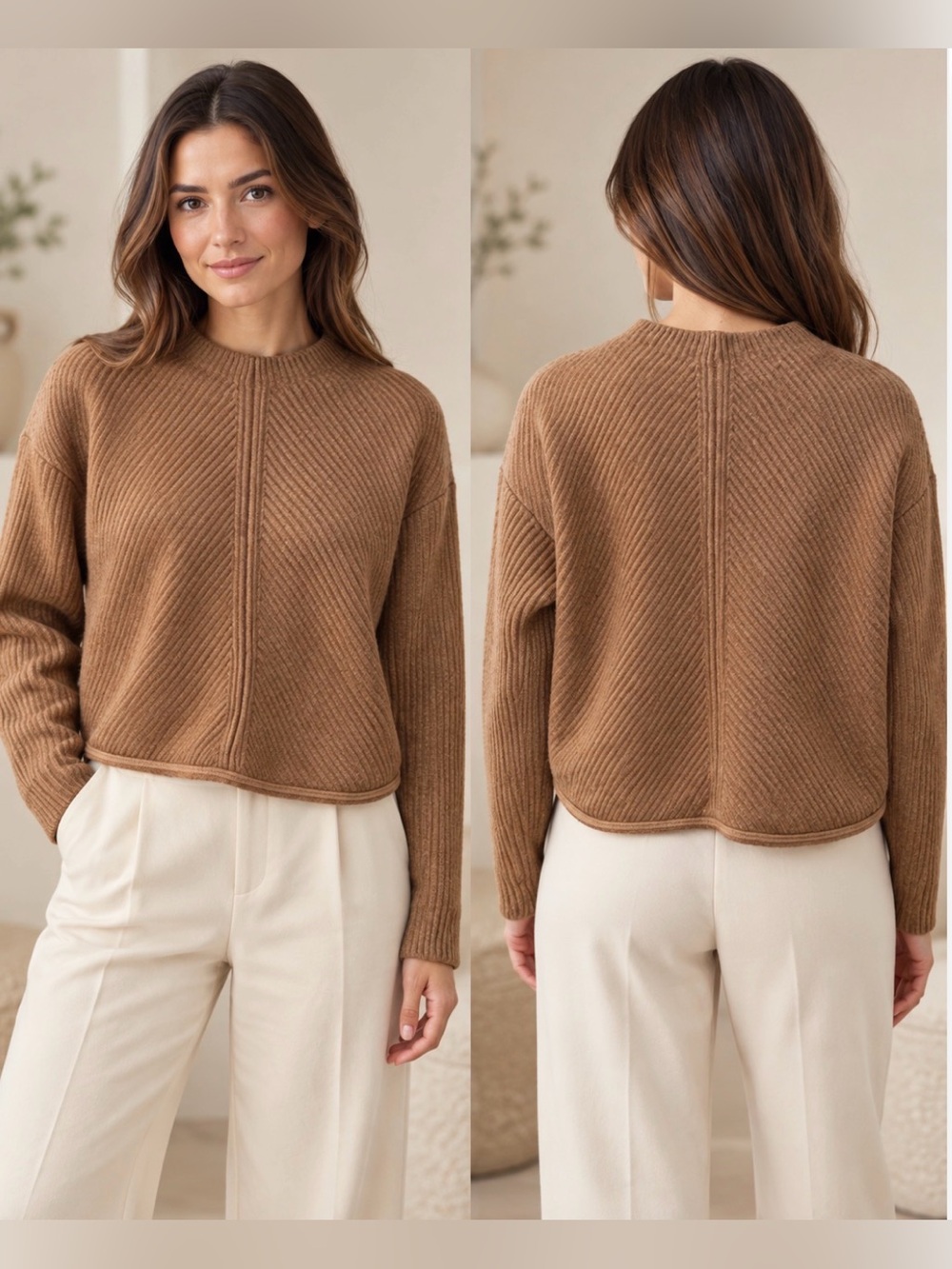 Babaton Aritzia Wool Ribbed Brown Cropped Sweater Size Medium